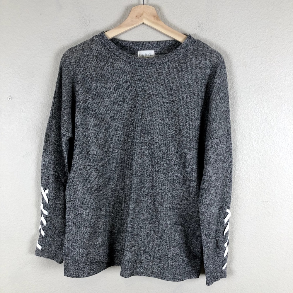 Carly St Claire  Coastal Sweatshirt Sweater‎ Womens Small Gray Tie Sleeve Detail
